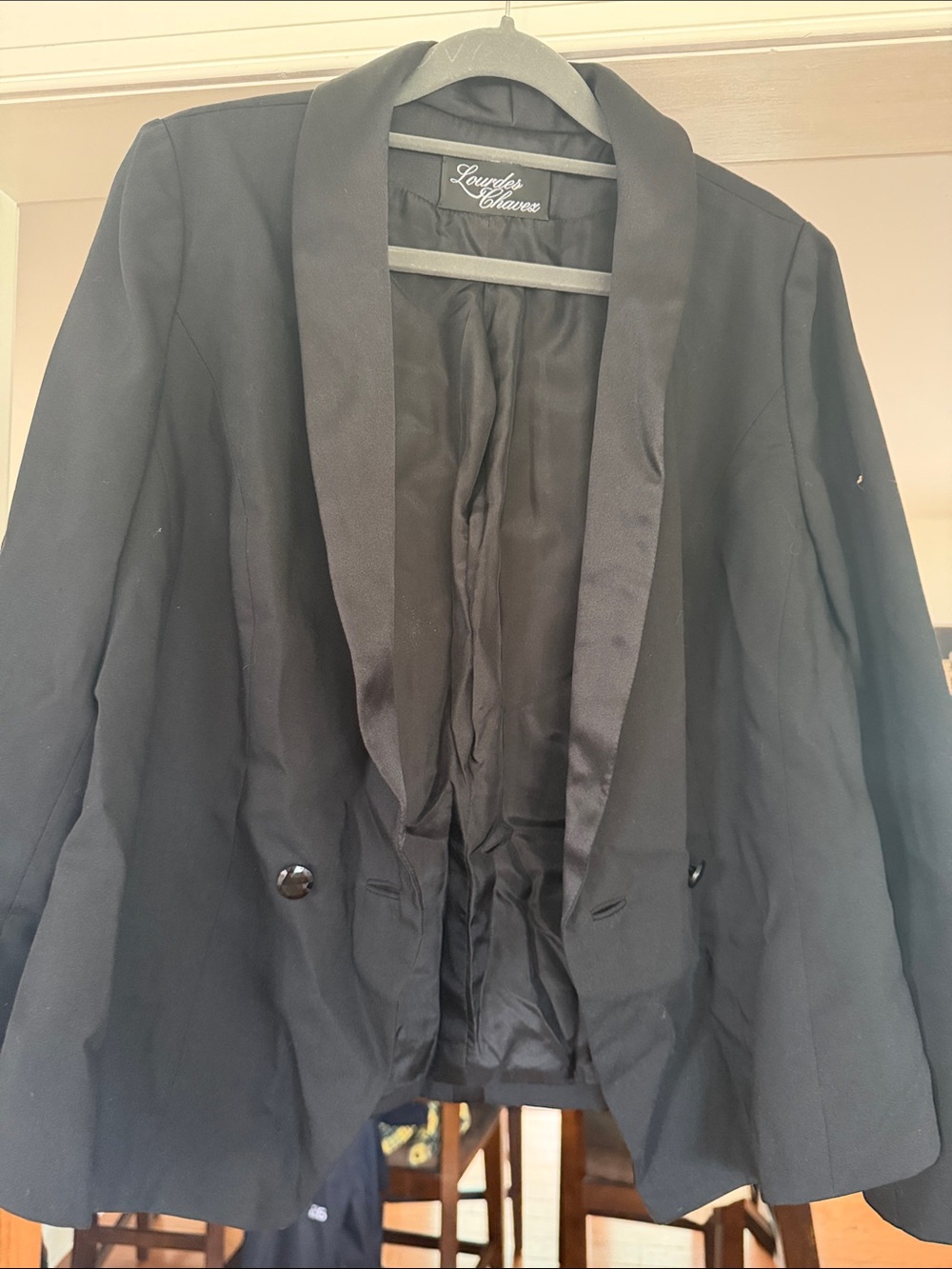 Lourdes Chavez Black Satin-Trim Blazer